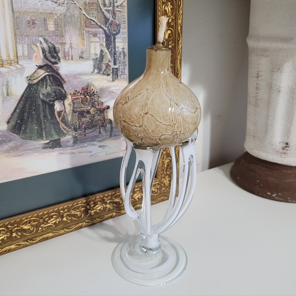 Vintage Jozefina Makora Krosno Art Glass Oil Lamp